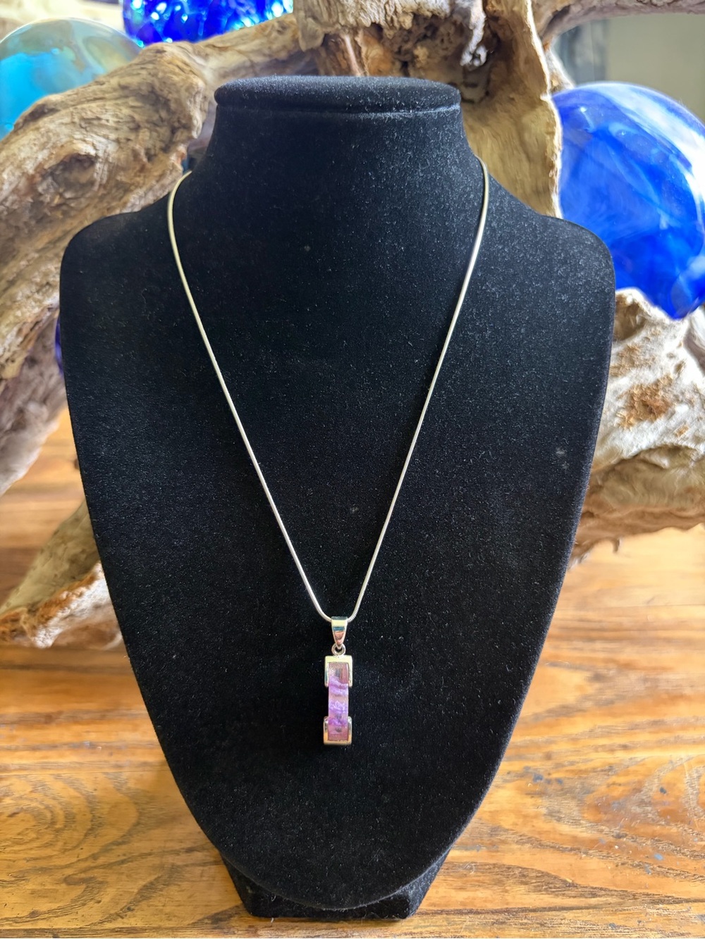 Sterling Silver Pendant Necklace with Purple and Pink Agate Inlay